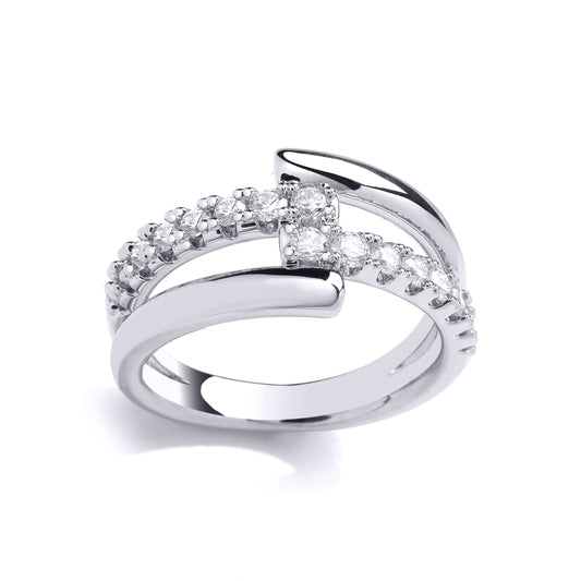 925 Sterling Silver  CZ Split Crossover Bypass Eternity Ring - GVR959