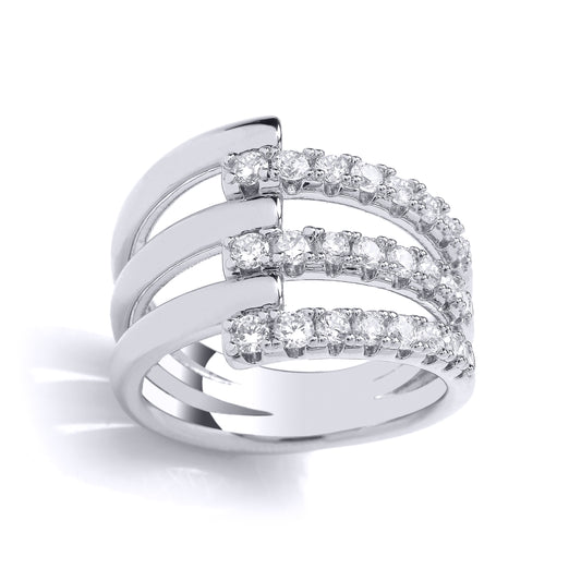 925 Silver  CZ Double Fork Split Crossover Bypass Eternity Ring - GVR960