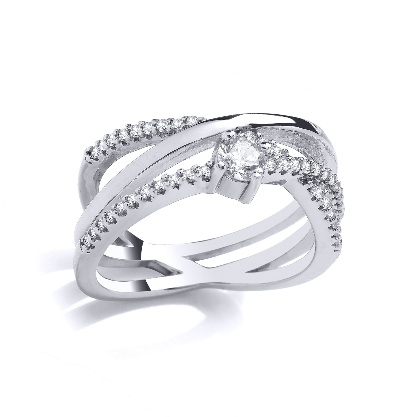 Sterling Silver  CZ Triple Band Solitaire Eternity Crossover Ring - GVR963