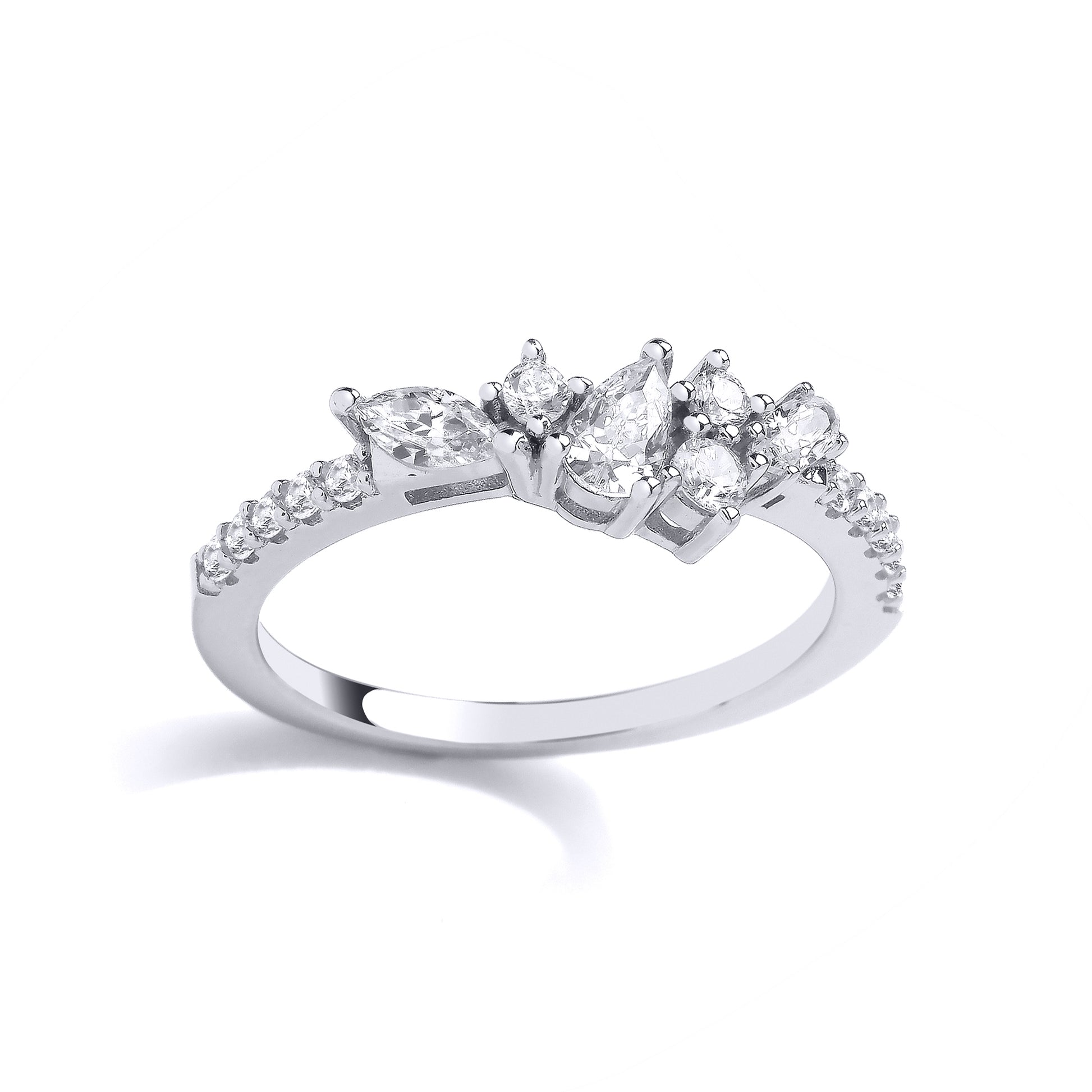 Silver  Pear Oval Marquise CZ Zig Zag Eternity Stacker Ring - GVR966