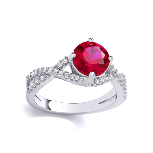 925 Sterling Silver  Red CZ Double Helix Solitaire Cocktail Ring - GVR967