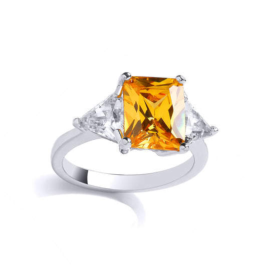 Silver  Yellow Radiant Triangle CZ Graduated Trilogy Cocktail Ring - GVR971