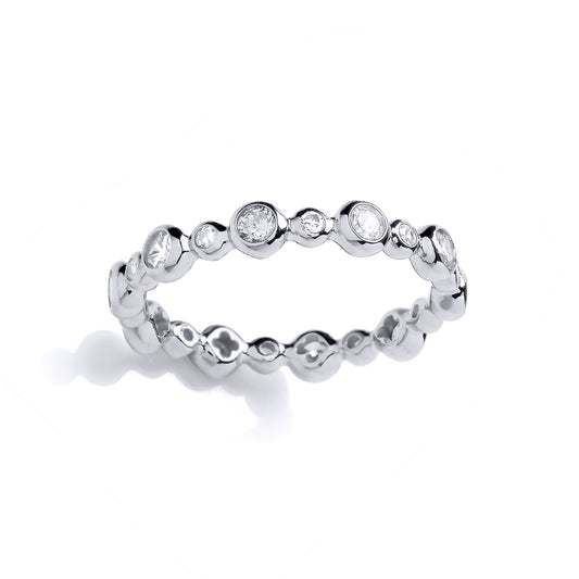 925 Sterling Silver  CZ Bubble Raindrop Beaded Eternity Ring - GVR972