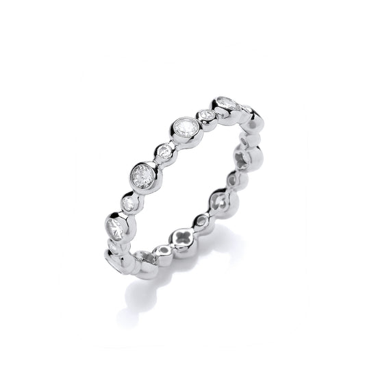 Silver  Bubble Raindrop Beaded Eternity Ring - GVR972