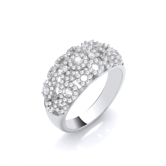 Silver  Loopy Halo Domed Cocktail Ring - GVR973