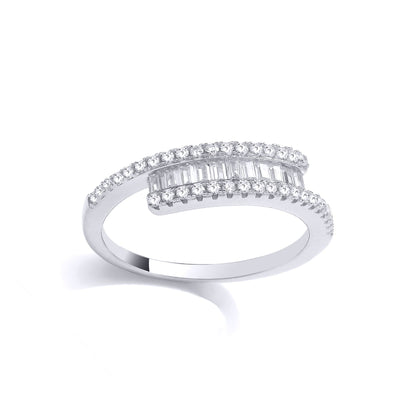 925 Silver  Baguette CZ Crossover Bypass Channel Set Eternity Ring - GVR975