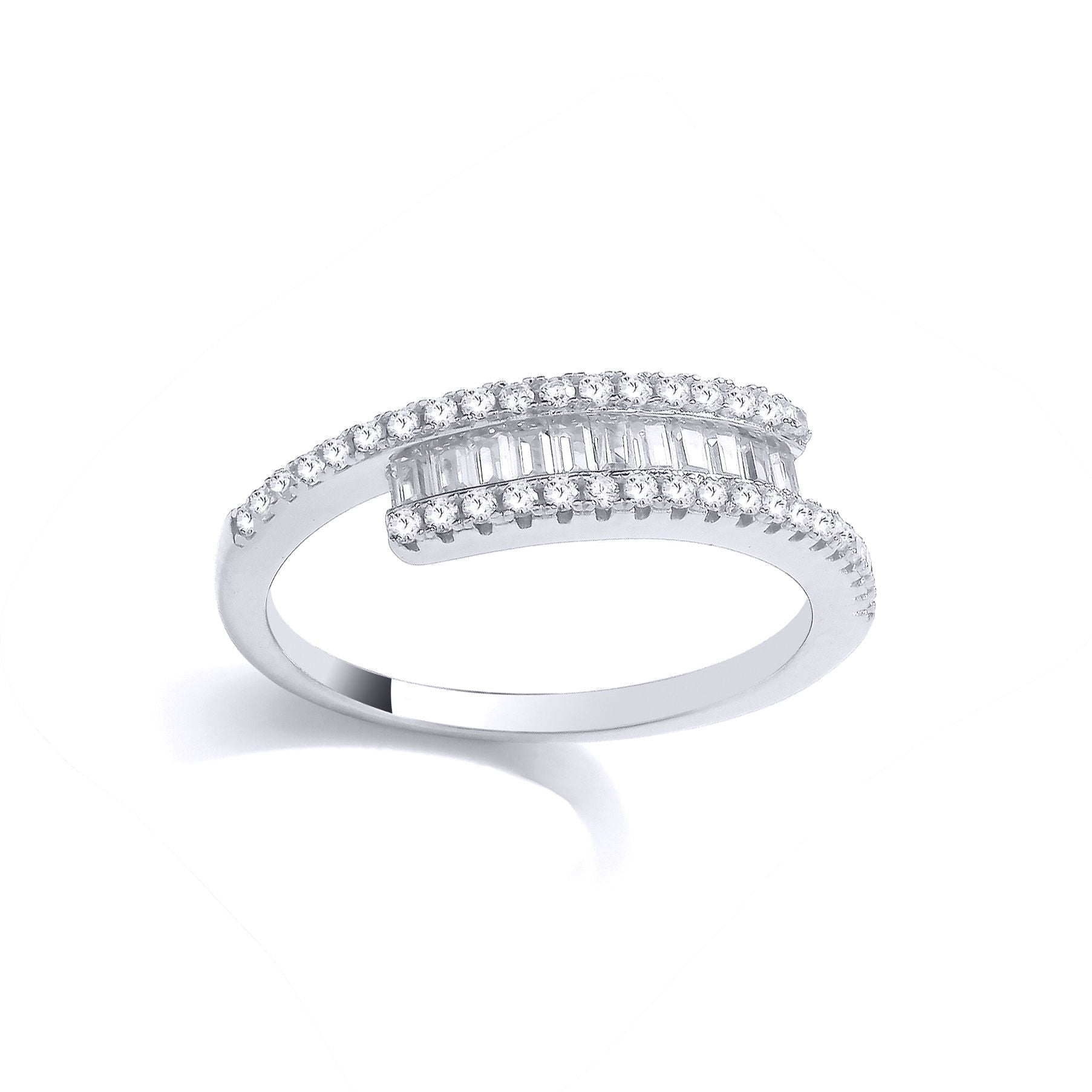 925 Silver  Baguette CZ Crossover Bypass Channel Set Eternity Ring - GVR975