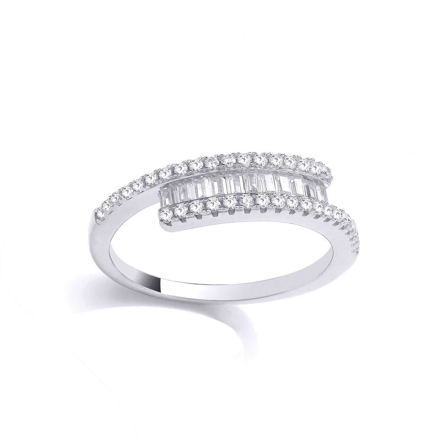 925 Silver  Baguette CZ Crossover Bypass Channel Set Eternity Ring - GVR975