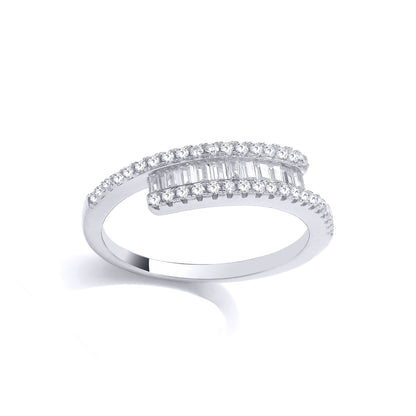 925 Silver  Baguette CZ Crossover Bypass Channel Set Eternity Ring - GVR975