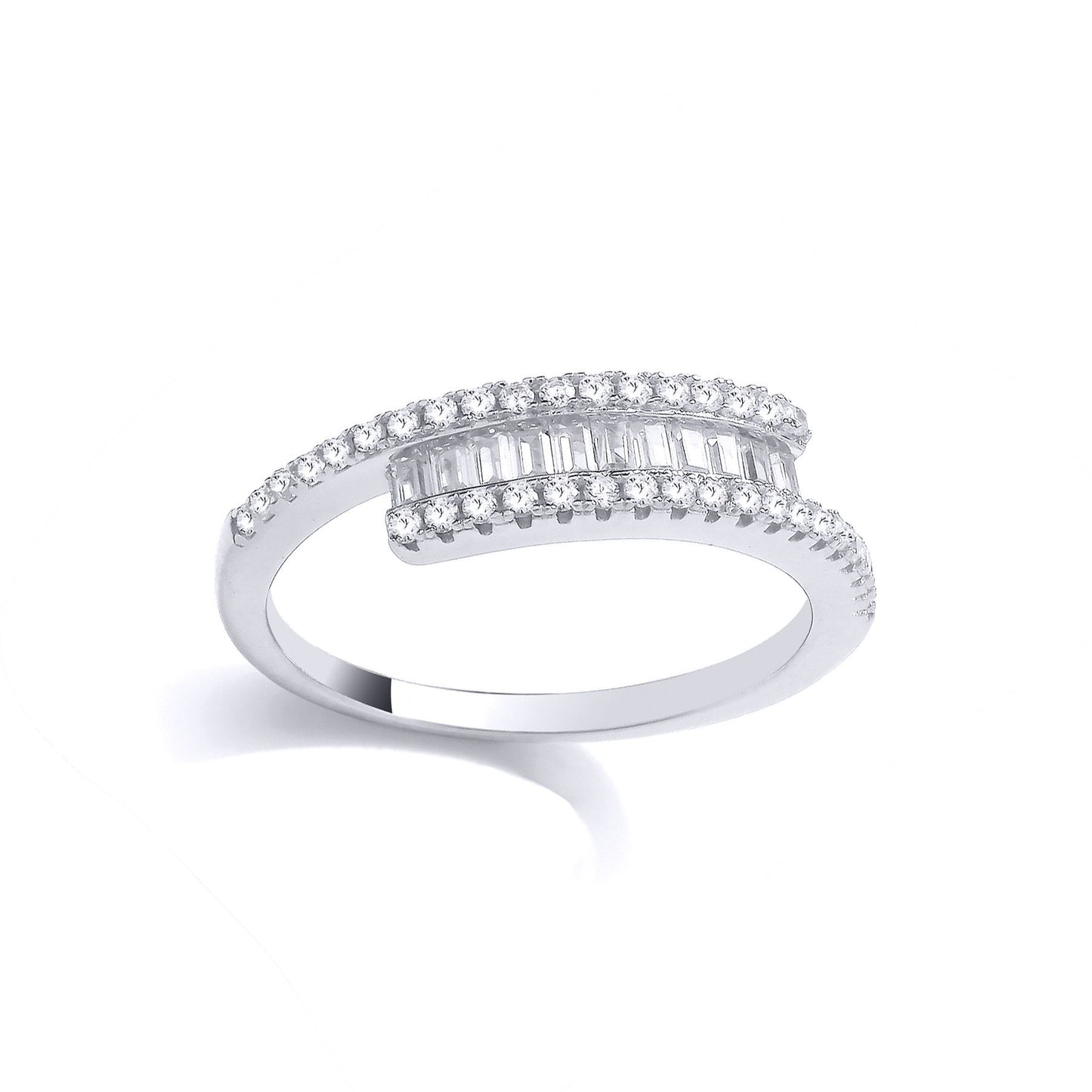 925 Silver  Baguette CZ Crossover Bypass Channel Set Eternity Ring - GVR975
