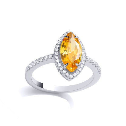 Silver  Yellow CZ Fiery Cat Eye Halo Eternity Cocktail Ring - GVR980