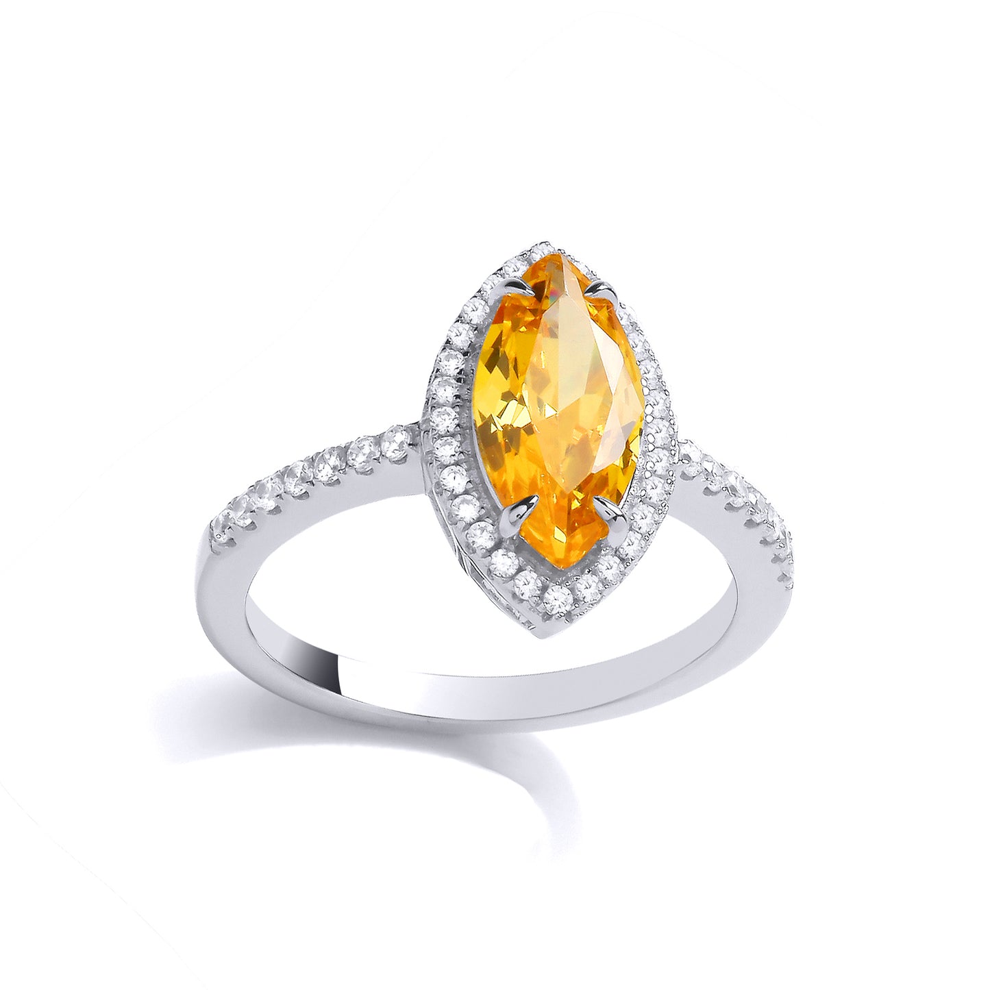 Silver  Yellow CZ Fiery Cat Eye Halo Eternity Cocktail Ring - GVR980