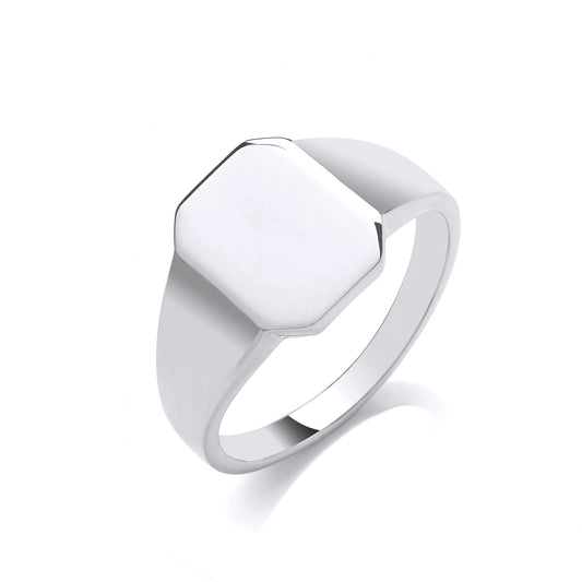 Mens Silver  Rectangle Octagon Signet Ring - GVR981