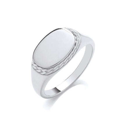 Mens Silver  Curb Chain Wrapped Horizontal Oval Signet Ring - GVR984