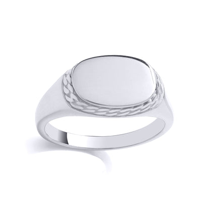 Mens 925 Silver  Curb Chain Wrapped Horizontal Oval Signet Ring - GVR984