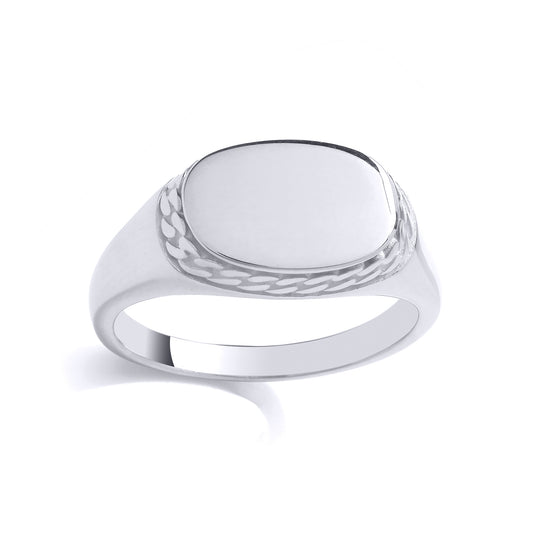 Mens 925 Silver  Curb Chain Wrapped Horizontal Oval Signet Ring - GVR984