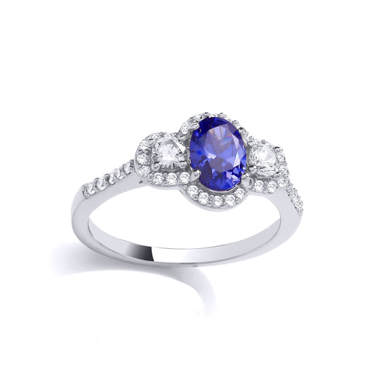 Silver  Lilac Oval CZ Triple Halo Cluster Raindrop Cocktail Ring - GVR992