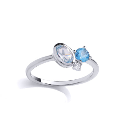 Silver  Swiss Blue Oval CZ Thought Bubble Halo Cocktail Ring - GVR994