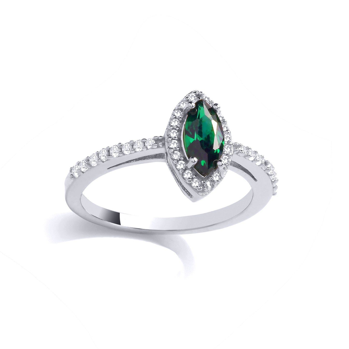 925 Silver  Green Marquise CZ Cats Eyes Halo Cluster Cocktail Ring - GVR995