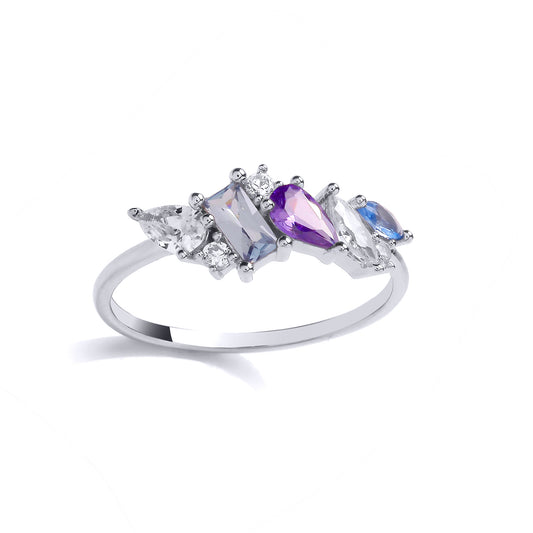 Silver  Purple Blue Pear Radiant CZ Icy Tone Cocktail Ring - GVR996