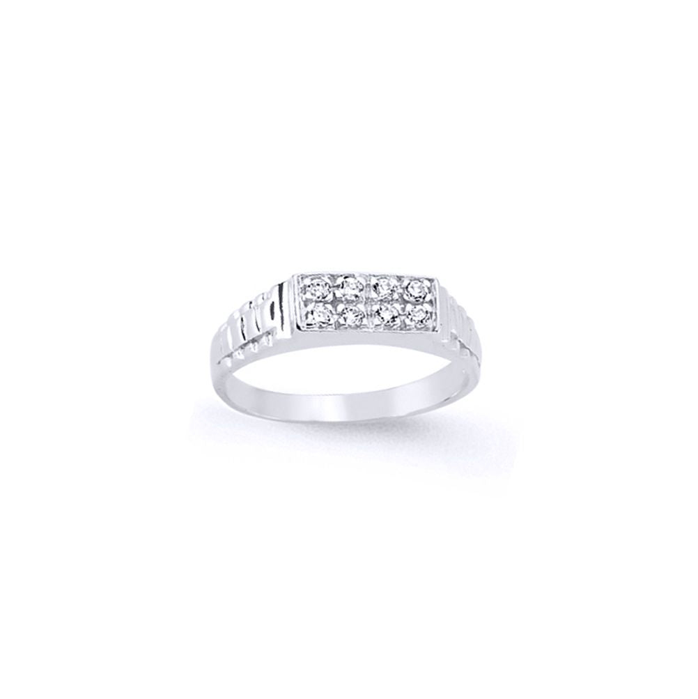 Boys Silver  CZ Watch Style ID Signet Ring - GVR9K