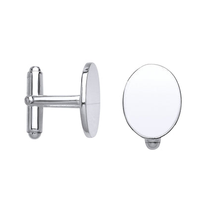Mens Silver  Oval Disc Swivel Cufflinks - GVU19