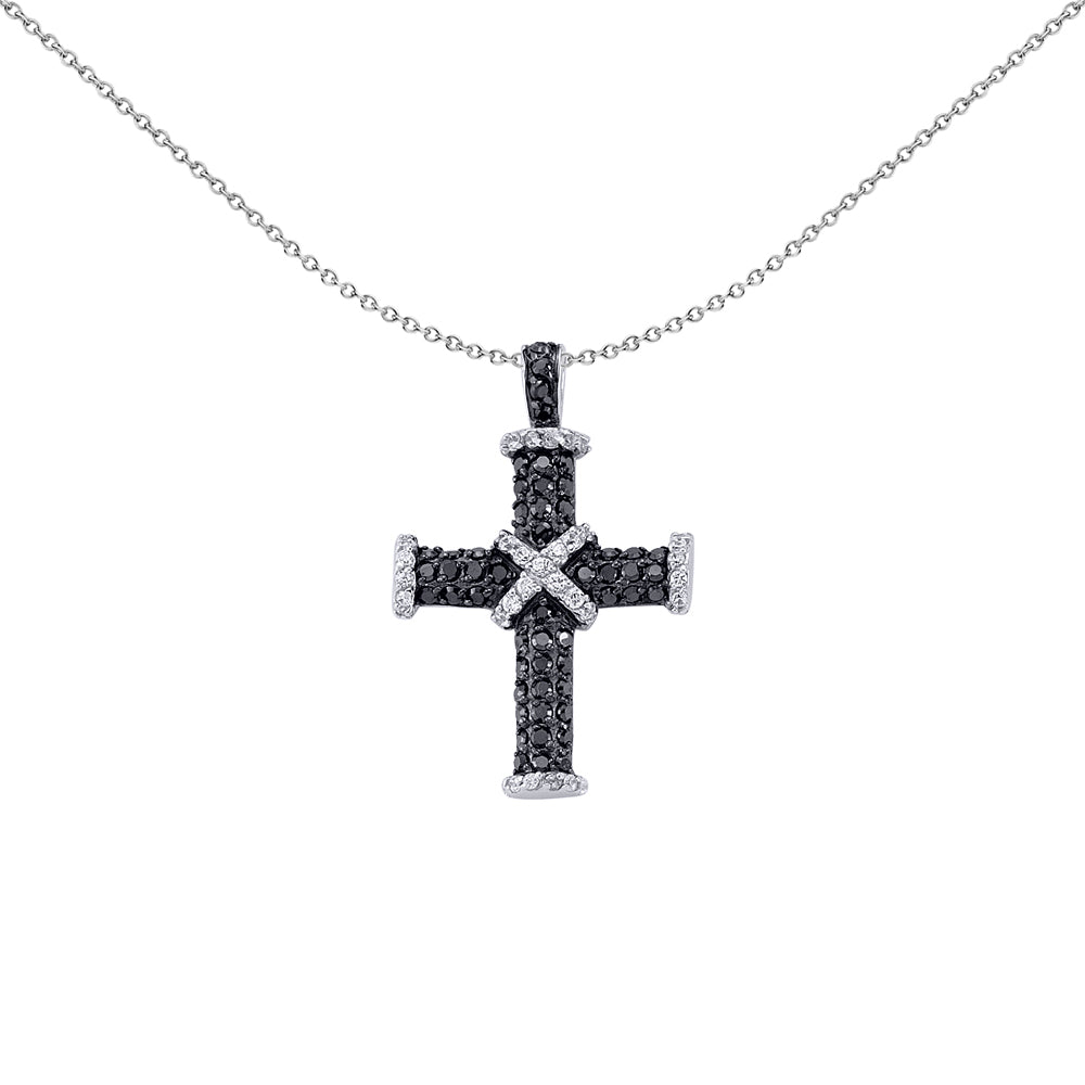 Silver  Black CZ Pave Cross Pendant Necklace 18 inch - GVX025B