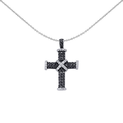 Silver  Black CZ Pave Cross Pendant Necklace 18 inch - GVX025B