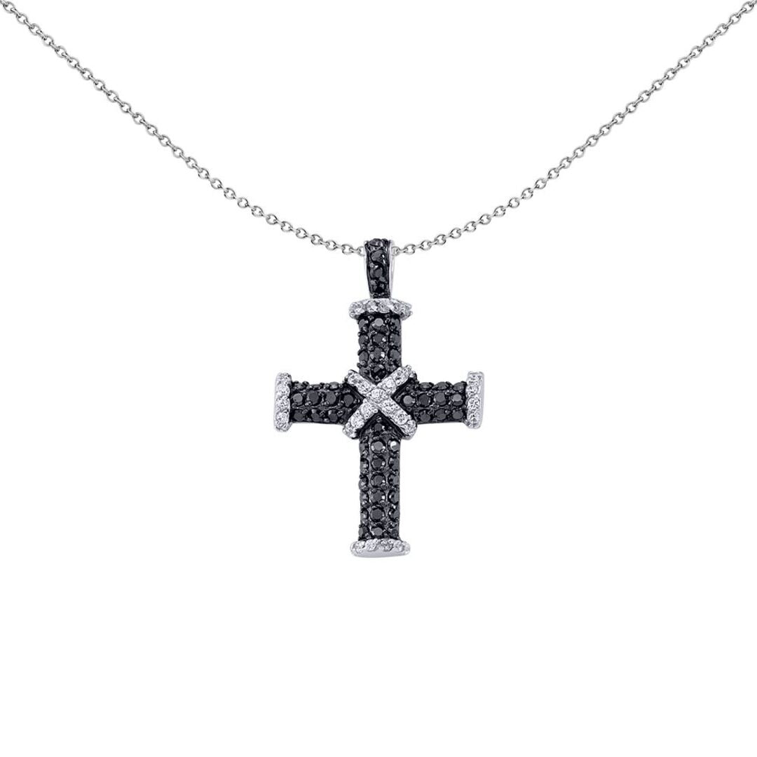 Silver  Black CZ Pave Cross Pendant Necklace - GVX025B