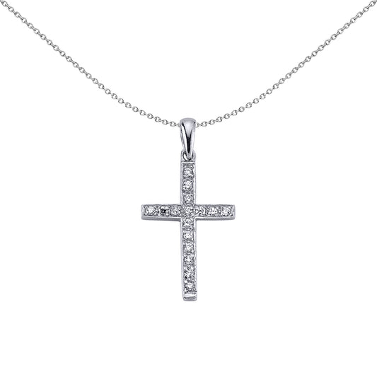 Silver  CZ Pave Cross Pendant Necklace 18 inch - GVX030