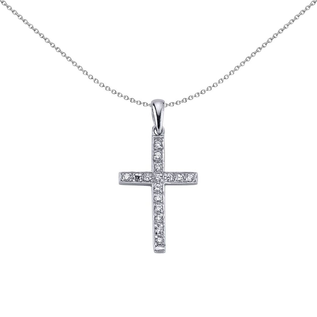 Sterling Silver  CZ Art Deco Pave Cross Pendant Necklace - GVX030
