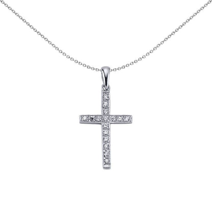 Sterling Silver  CZ Art Deco Pave Cross Pendant Necklace - GVX030