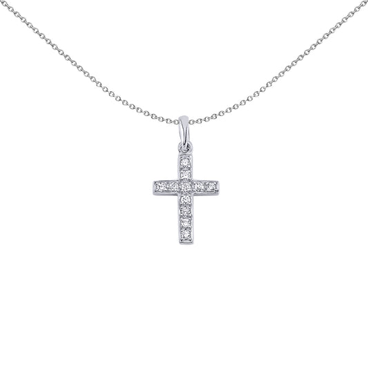 Silver  CZ Pave Cross Pendant Necklace 18 inch - GVX031