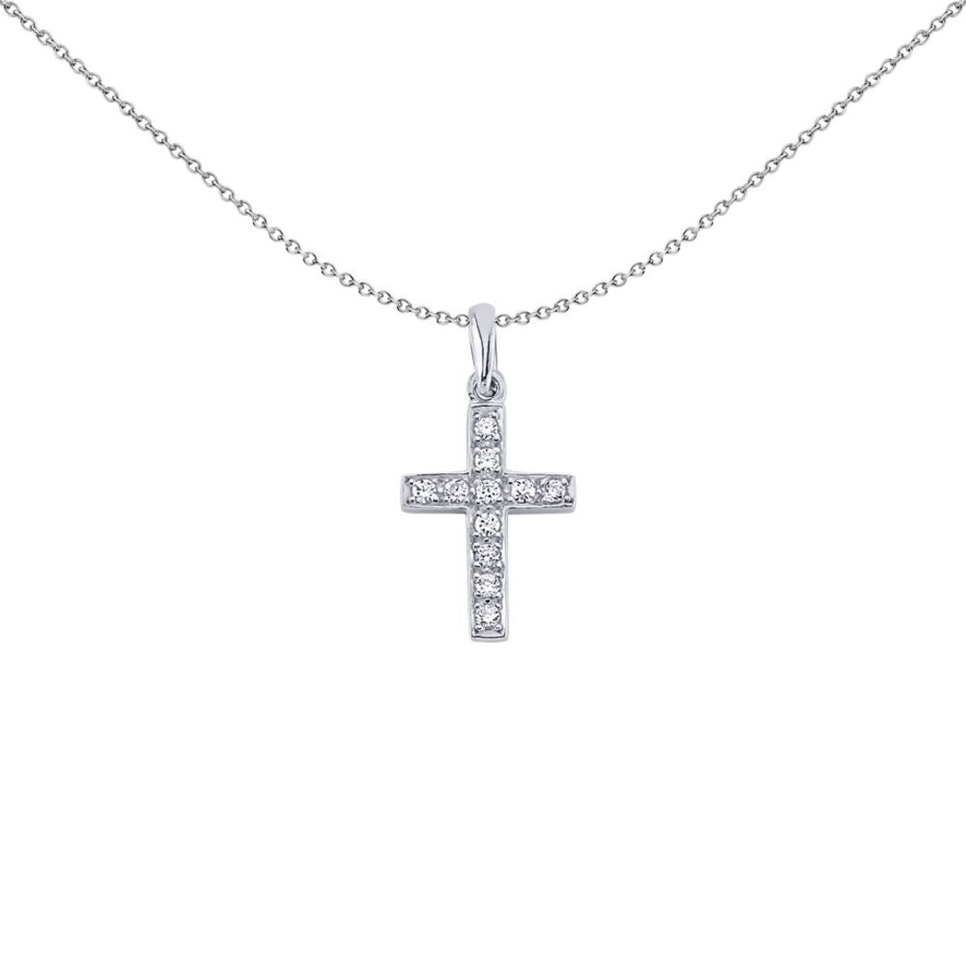Sterling Silver  CZ Art Deco Pave Cross Pendant Necklace - GVX031