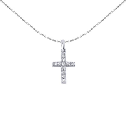 Sterling Silver  CZ Art Deco Pave Cross Pendant Necklace - GVX031