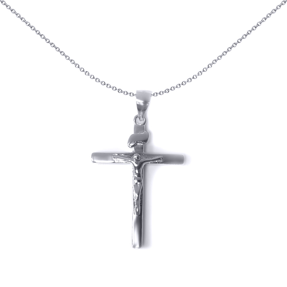 Silver  D-Shape Dome Cross Pendant Necklace 18 inch - GVX033