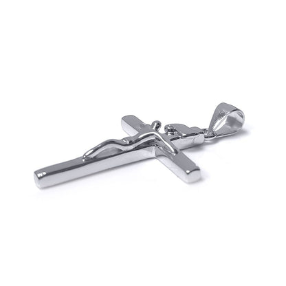 Silver  D-Shape Dome Cross Pendant Necklace 18 inch - GVX033