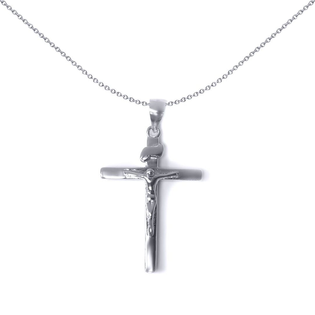 Silver  D-Shape Dome Cross Pendant Necklace - GVX033