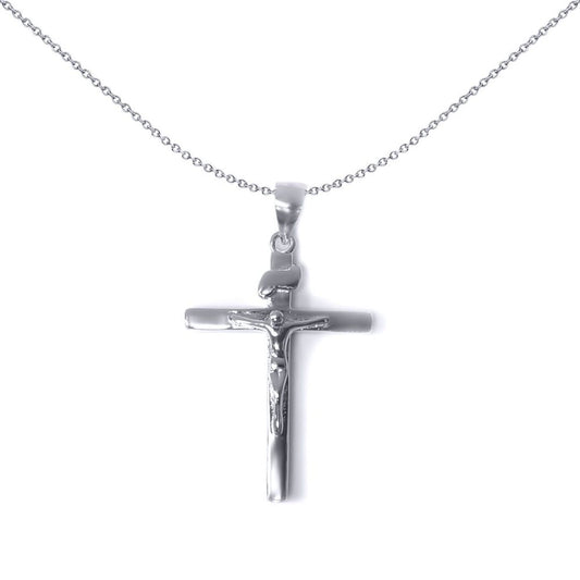 Silver  D-Shape Dome Cross Pendant Necklace - GVX033