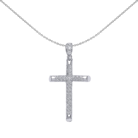 Silver  CZ Pave Cross Pendant Necklace 18 inch - GVX035