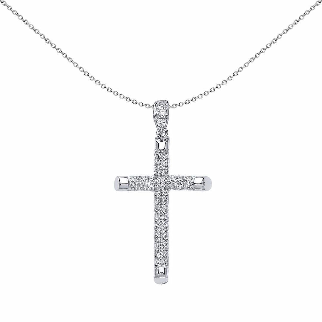 Silver  CZ Pave Cross Pendant Necklace 18 inch - GVX035