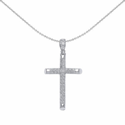 Silver  CZ Pave Cross Pendant Necklace 18 inch - GVX035