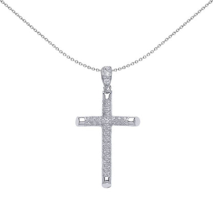 Sterling Silver  CZ Bullet Tipped Pave Cross Pendant Necklace - GVX035
