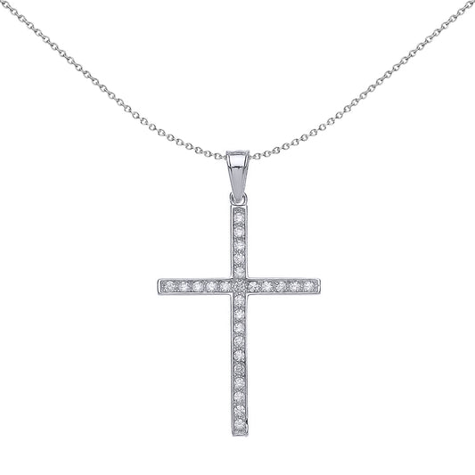 Silver  CZ Pave Cross Pendant Necklace 18 inch - GVX036