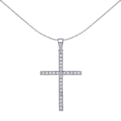 Silver  CZ Pave Cross Pendant Necklace 18 inch - GVX036