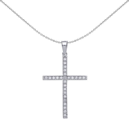Silver  CZ Pave Cross Pendant Necklace - GVX036