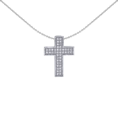 Silver  CZ Pave Cross Pendant Necklace - GVX037
