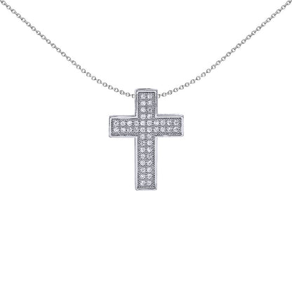 Silver  CZ Pave Cross Pendant Necklace 18 inch - GVX037