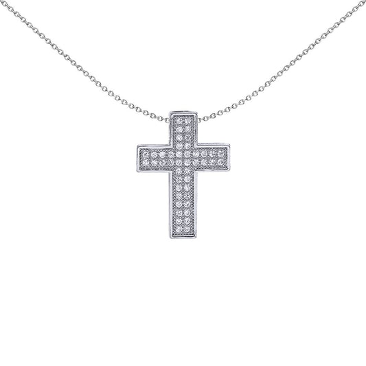 Silver  CZ Pave Cross Pendant Necklace 18 inch - GVX037