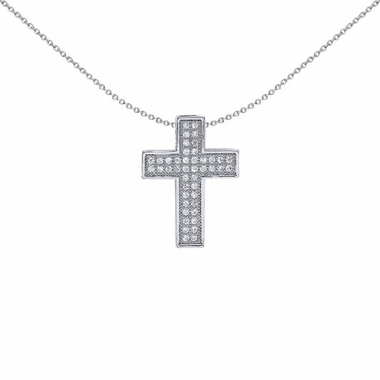 Silver  CZ Pave Cross Pendant Necklace 18 inch - GVX037